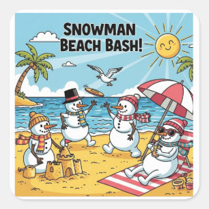 Snowman Beach Bash Quadratischer Aufkleber