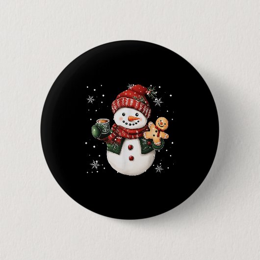 Snowman Beanie Coffee Latte Ginggerbread Merry Chr Button (Vorderseite)
