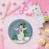 Snowman begrüßt Gemälde "Wish on a Star" Pappteller (Party)