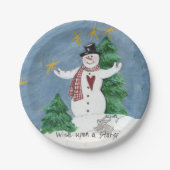 Snowman begrüßt Gemälde "Wish on a Star" Pappteller (Vorderseite)