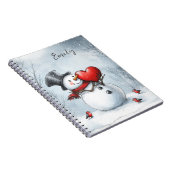 Snowman bietet Liebe mit einem großen Herz Notizblock (Rechte Seite)