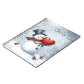 Snowman bietet Liebe mit einem großen Herz Notizblock (Linke Seite)