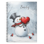 Snowman bietet Liebe mit einem großen Herz Notizblock (Vorderseite)
