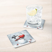 Snowman bietet Liebe mit einem großen Herz Rechteckiger Pappuntersetzer (Vor Ort)