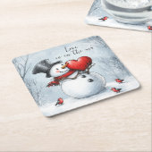 Snowman bietet Liebe mit einem großen Herz Rechteckiger Pappuntersetzer (angewinkelt)