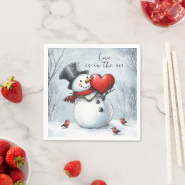 Snowman bietet Liebe mit einem großen Herz Serviette