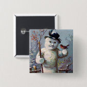Snowman Bird Winter Snow Songbird Button (Vorne & Hinten)