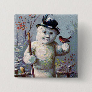 Snowman Bird Winter Snow Songbird Button