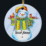 Snowman Birdman Keramik Ornament<br><div class="desc">Snowman Birdman Keramik Ornament, Snowman T - Shirt, Bekleidung, Geschenke von ArtMuvz Illustration. Matching Snowman Weihnachtsgeschenke, Winterkleidung. Fügen Sie Ihren Namen hinzu oder fügen Sie stattdessen Text hinzu. Passen Sie dieses Schneemann-Ornament an, um es für Sie einzigartig zu machen oder als personalisiertes Geschenk zu geben</div>