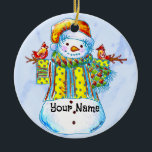 Snowman Birdman Keramik Ornament<br><div class="desc">Snowman Birdman Keramik Ornament,  Snowman T - Shirt,  Bekleidung,  Geschenke von ArtMuvz Illustration. Matching Snowman Weihnachtsgeschenke,  Winterkleidung. Fügen Sie Ihren Namen hinzu oder fügen Sie stattdessen Text hinzu. Passen Sie dieses Schneemann-Ornament an,  um es für Sie einzigartig zu machen oder als personalisiertes Geschenk zu geben</div>