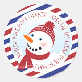Snowman blau und rot Klassischer Rundsticker Runder Aufkleber
