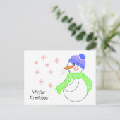 Snowman Blowns Snowflake Greetings Postkarte (Stehend Vorderseite)