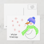Snowman Blowns Snowflake Greetings Postkarte (Vorne/Hinten)