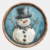 Snowman Blue Christmas Faux Wax Runder Aufkleber (Vorderseite)
