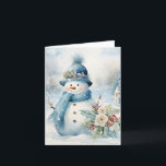 Snowman Blue Hat Scarf Snow Covered Trees Blank Karte<br><div class="desc">Schneemann in blauer Hut und Schal neben hübschen Blume und heilig an diesem kalten Wintertag.</div>