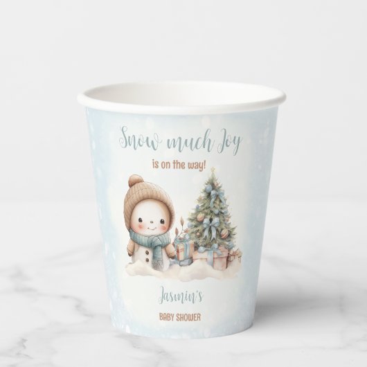 Snowman Blue Winter Christmas Boy Baby Dusche Pappbecher (Vorderseite)