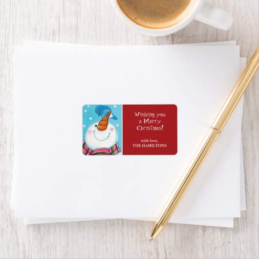 Snowman & Bluebird Weihnachtsgeschenke Tag Labels Adressaufkleber (Insitu)