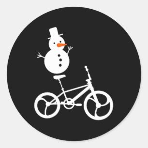 Snowman Bmx Bike Weihnachten Winter Funny Cycling Runder Aufkleber