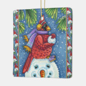 SNOWMAN BODYGUARD, CHRISTMAS KARDINAL REDBIRD KERAMIKORNAMENT (Links)