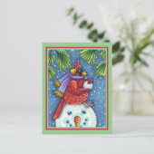 SNOWMAN BODYGUARD, CHRISTMAS KARDINAL REDBIRD POSTKARTE (Stehend Vorderseite)
