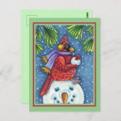SNOWMAN BODYGUARD, CHRISTMAS KARDINAL REDBIRD POSTKARTE (Vorne/Hinten)