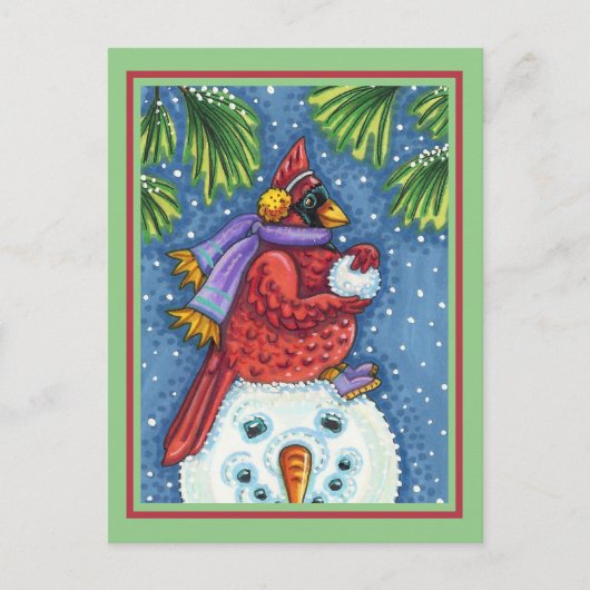 SNOWMAN BODYGUARD, CHRISTMAS KARDINAL REDBIRD POSTKARTE (Vorderseite)
