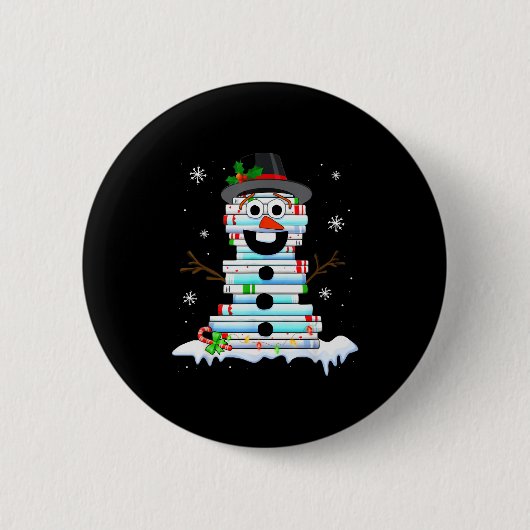 Snowman Book Stack Librarian Book Lover Christmas Button (Vorderseite)