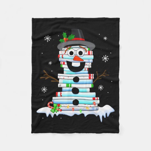 Snowman Book Stack Librarian Book Lover Christmas Fleecedecke (Vorderseite)