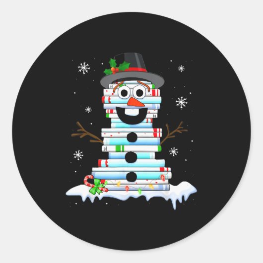 Snowman Book Stack Librarian Book Lover Christmas Runder Aufkleber (Vorderseite)