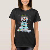 Snowman Book Stack Librarian Book Lover Christmas T-Shirt (Vorderseite)