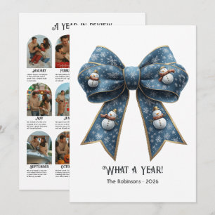 Snowman Bow Year in Review Flat Holiday Foto Feiertagskarte