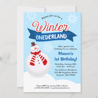 Snowman Boy Winter ONEderland 1. Geburtstag Einladung