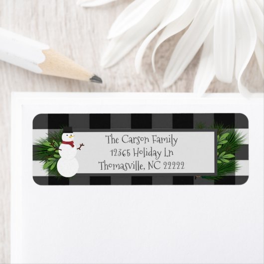 Snowman Buffalo Kariert Address Labels (Insitu)