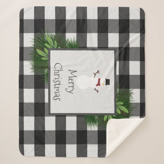 Snowman Buffalo Kariert Sherpa Blanket | Schwarz Sherpadecke (Vorderseite)