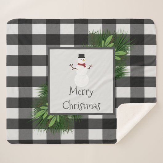 Snowman Buffalo Kariert Sherpa Blanket | Schwarz Sherpadecke (Vorderseite (Horizontal))