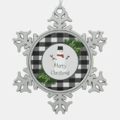 Snowman Buffalo Kariert Snowflake Ornament (Vorderseite)