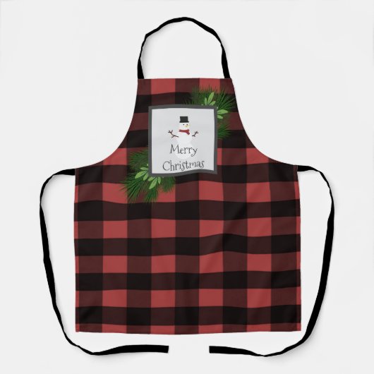 Snowman Buffalo Karierte Weihnachten | Schwarz-Rot Schürze (Vorderseite)