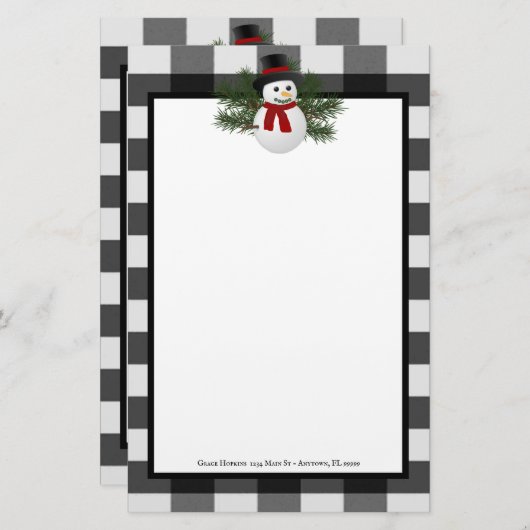 Snowman Buffalo lächelnd Kariert Personalisiert Briefpapier (Vorne/Hinten)