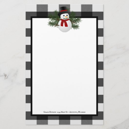 Snowman Buffalo lächelnd Kariert Personalisiert Briefpapier (Vorderseite)