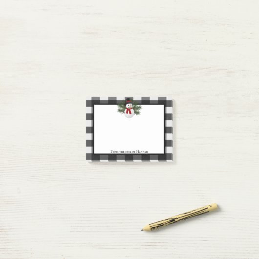 Snowman Buffalo lächelnd Kariert Personalisiert Post-it Klebezettel (Auf Schreibtisch)