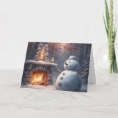 Snowman by an outdoor fire place Christmas Karte (Vorderseite)