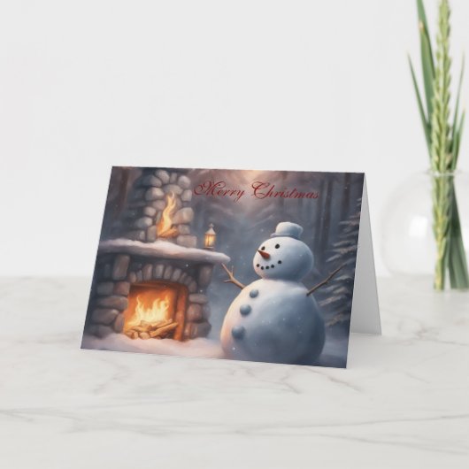 Snowman by an outdoor fire place Christmas Karte (Vorderseite)