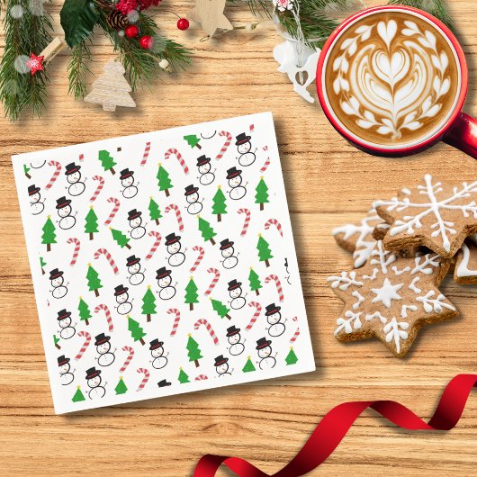 Snowman Candy Cane Tree Cheer | Christmas Serviette