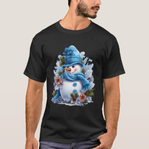 Snowman Carrot Nose Blue Hat und Scarf Winter Snow T-Shirt