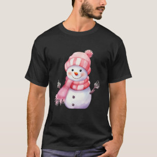 Snowman Carrot Nose Pink Stripe Scarf Winter Chris T-Shirt