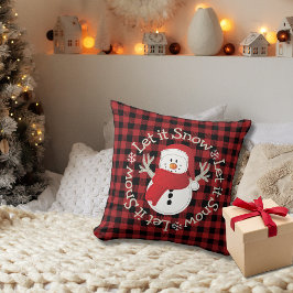 Snowman Cartoon Red Black Kariert Rustikal Let it Kissen