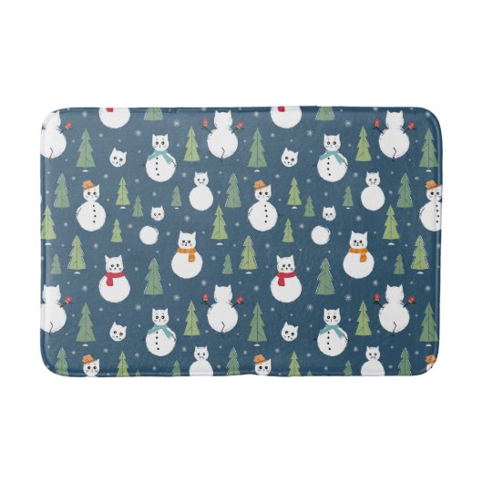 Snowman Cats Holiday Pattern Badematte (Vorderseite)