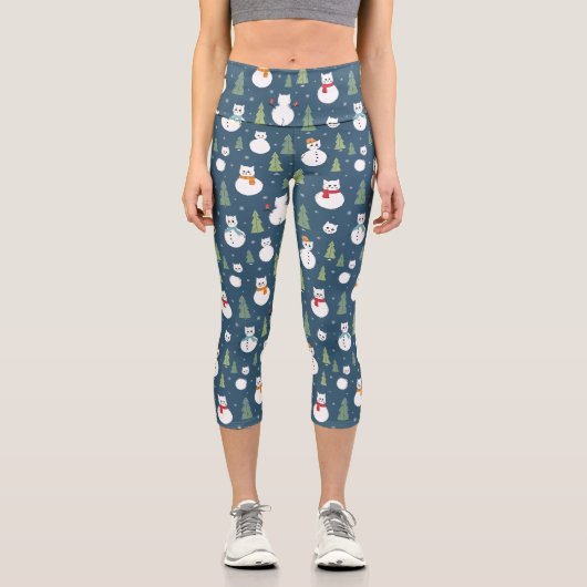 Snowman Cats Holiday Pattern Capri Leggings (Vorderseite)