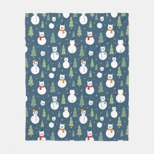 Snowman Cats Holiday Pattern Fleecedecke (Vorderseite)