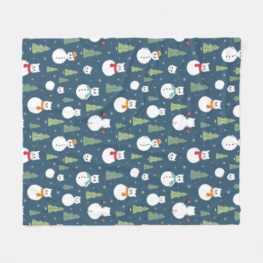Snowman Cats Holiday Pattern Fleecedecke (Vorderseite (Horizontal))